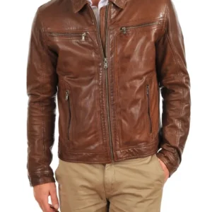 Brown Leather Biker Jacket