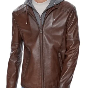 Detachable Hooded Leather Jacket