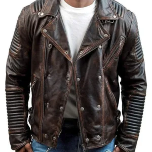 Brown Leather Biker Jacket