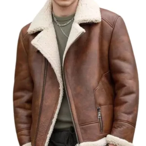 Distressed Brown Shearling Leather Jacket