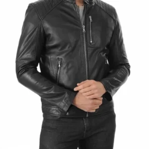 Men's Black Leather Biker Jacket
