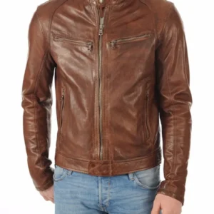 Brown Leather Biker Jacket