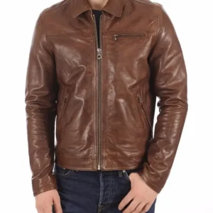 Brown Waxed Leather Biker Jacket