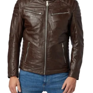 Brown Leather Biker Jacket