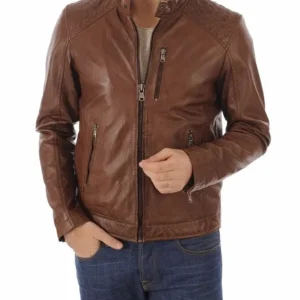 Brown Leather Biker Jacket