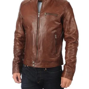 Brown Waxed Leather Biker Jacket