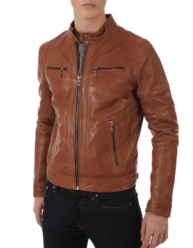 Tan Leather Biker Jacket