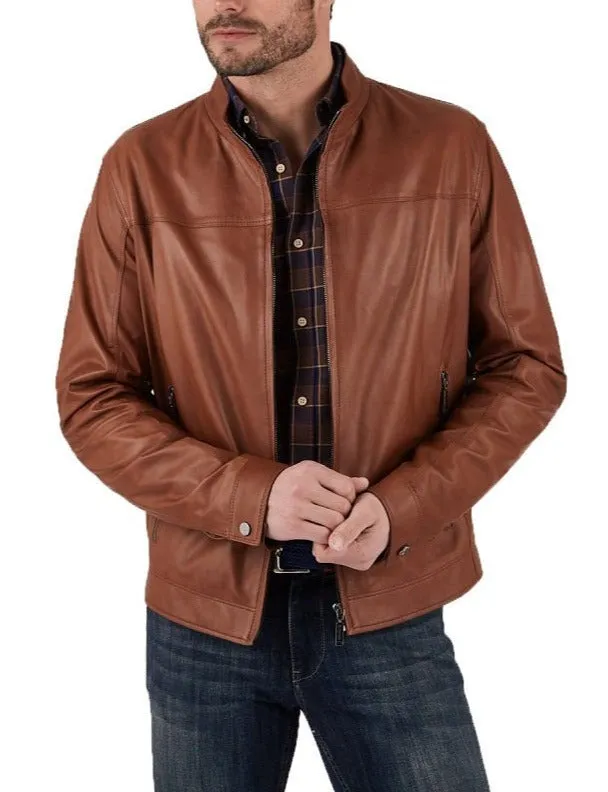 Tan Leather Biker Jacket - Image 2