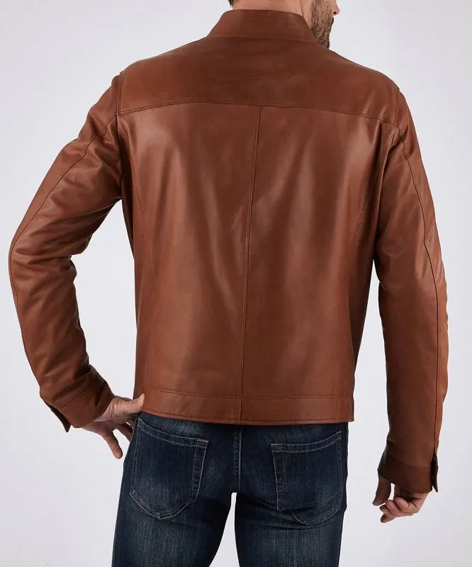 Tan Leather Biker Jacket - Image 3