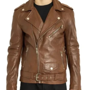 Brown Leather Biker Jacket