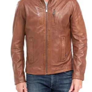 Tan Waxed Leather Biker Jacket