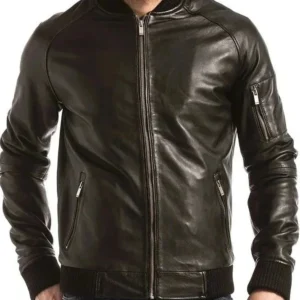Black Leather Bomber Jacket