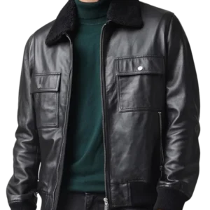 Black Leather Bomber Jacket