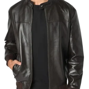 Brown Leather Bomber Jacket
