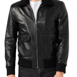 Black Leather Bomber Jacket