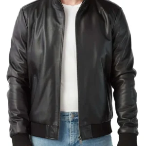 Black Leather Bomber Jacket