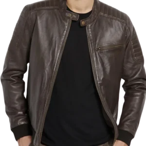 Brown Leather Bomber Jacket