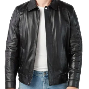 Black Leather Bomber Jacket