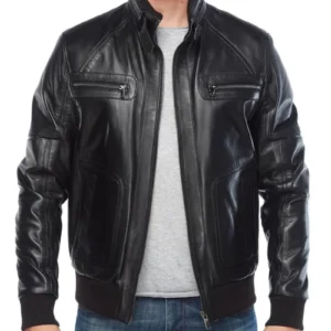 Black Leather Bomber Jacket