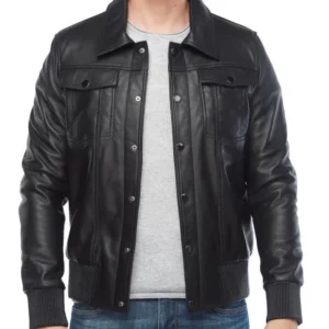 Black Leather Bomber Jacket