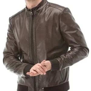 Brown Leather Bomber Jacket