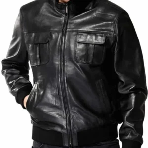 Black Leather Bomber Jacket
