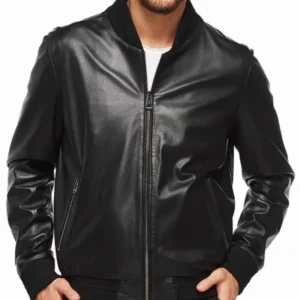 Black Leather Bomber Jacket