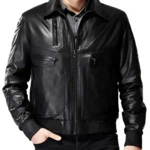 Black Leather Bomber Jacket