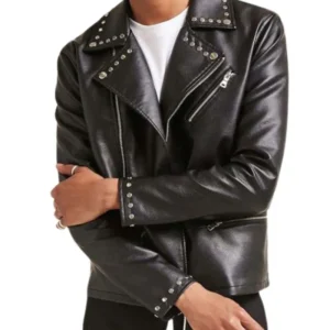 Black Studded Biker Leather Jacket