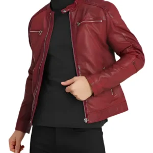 Maroon Leather Biker Jacket