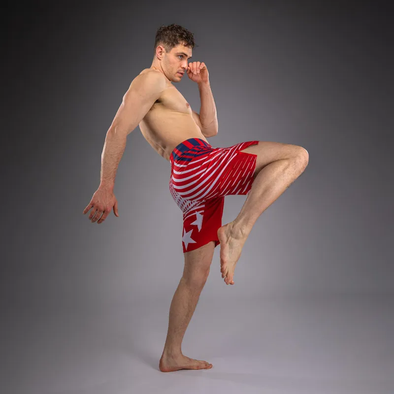 Men's Official UFC Freedom 250 by Venum Red Authentic Fight Night Long Fit Fight Short -Zahabi - Image 3