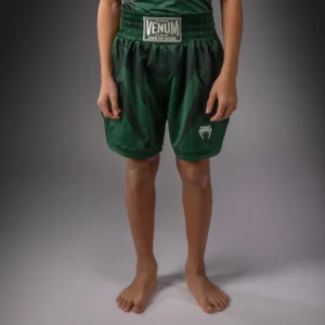 Venum Attack Kids Boxing Shorts - Forest Green/ Off White