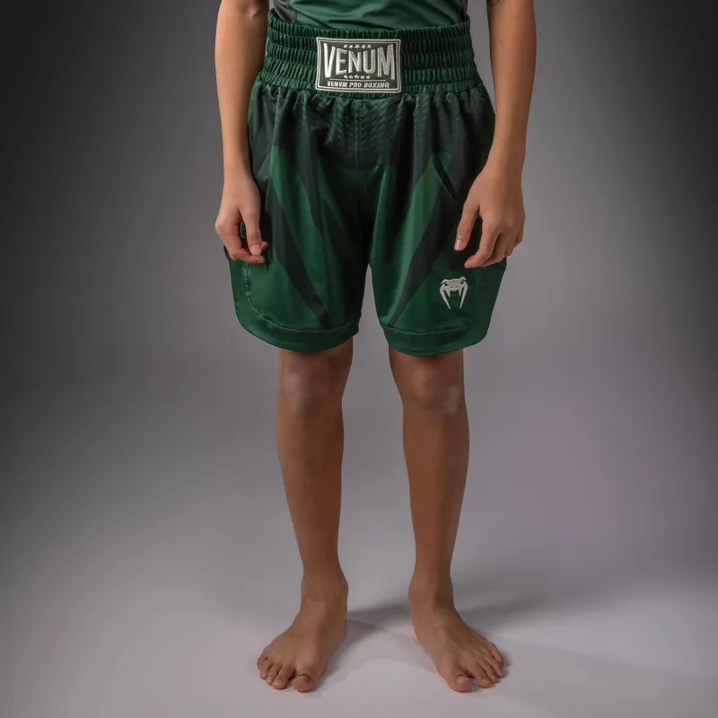Venum Attack Kids Boxing Shorts - Forest Green/ Off White