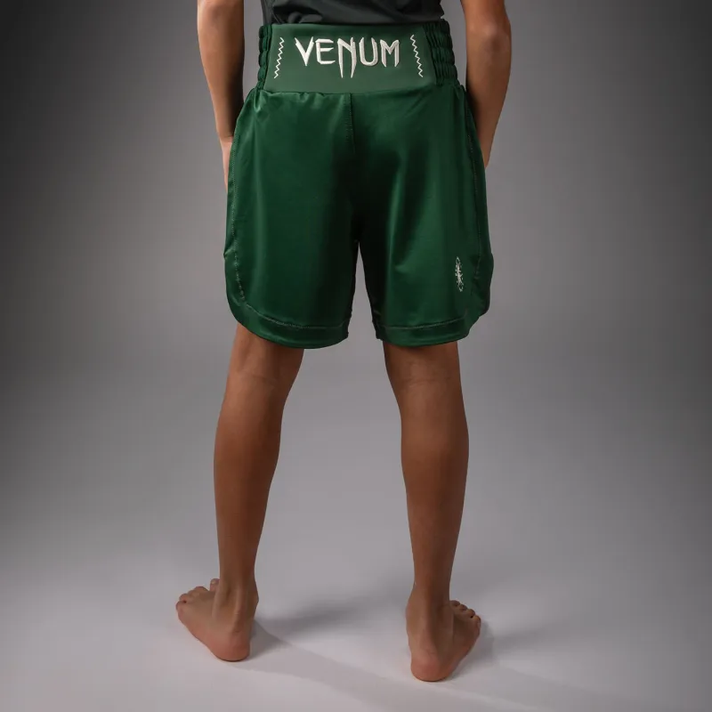 Venum Attack Kids Boxing Shorts - Forest Green/ Off White - Image 3