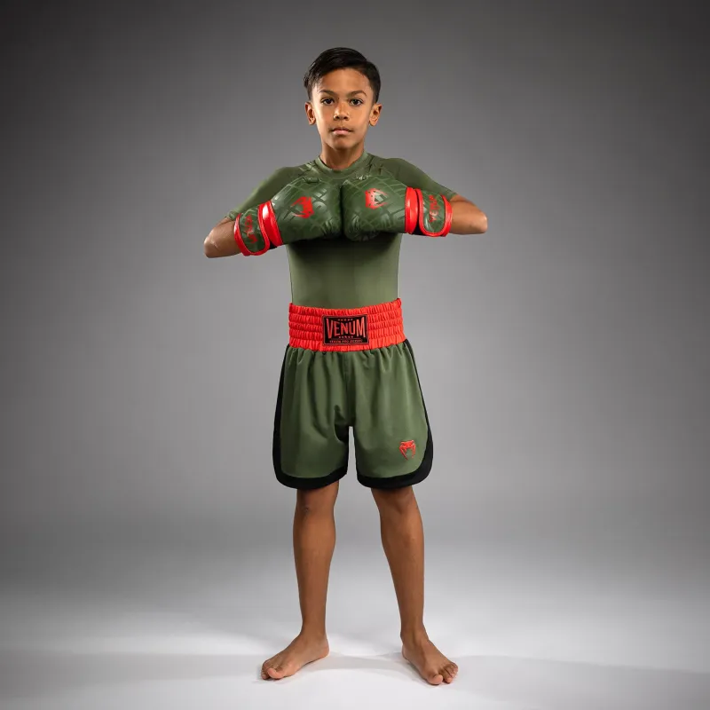 Venum Classic Kids Boxing Shorts - Army Green/Orange - Image 2