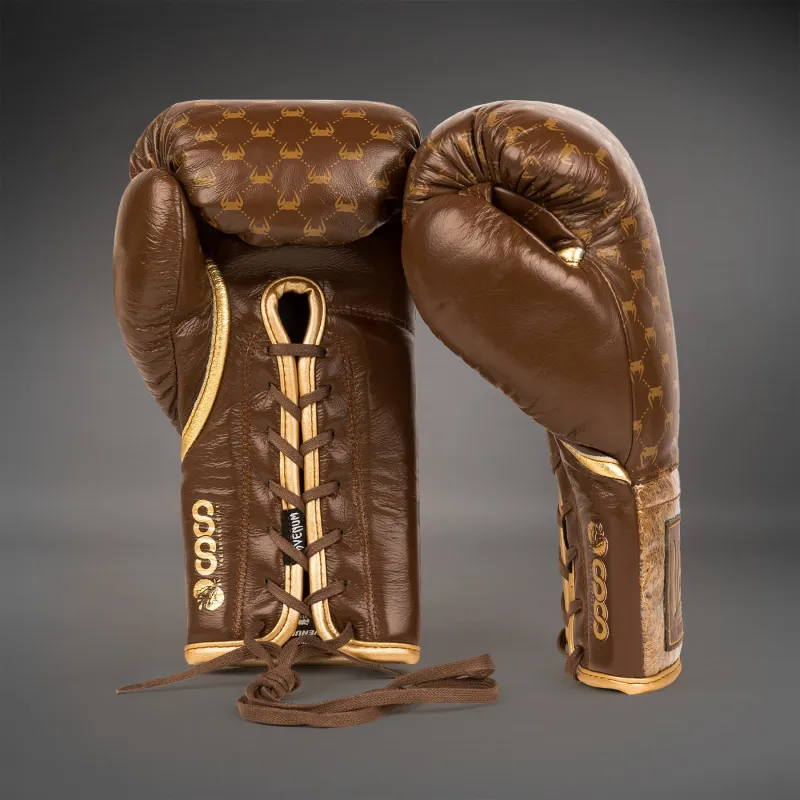 Venum Coco Monogram Pro Lace Up Boxing Gloves - Grizzly Brown - Image 3