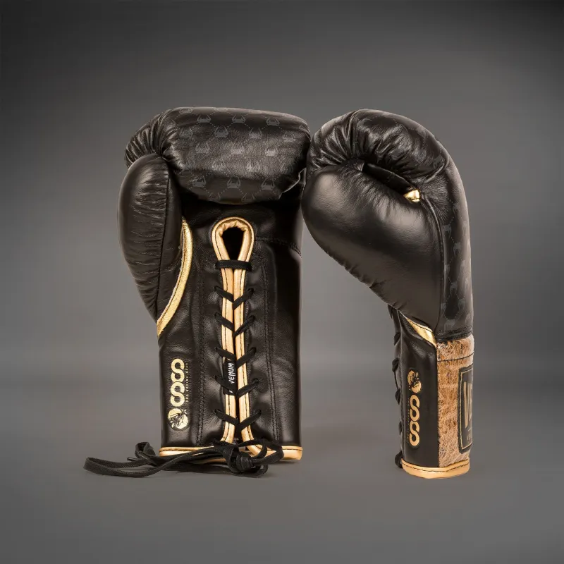 Venum Coco Monogram Pro Lace Up Boxing Gloves - Intense Black - Image 3