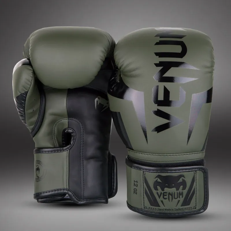 Venum Elite Boxing Gloves - Khaki/Black - Image 2