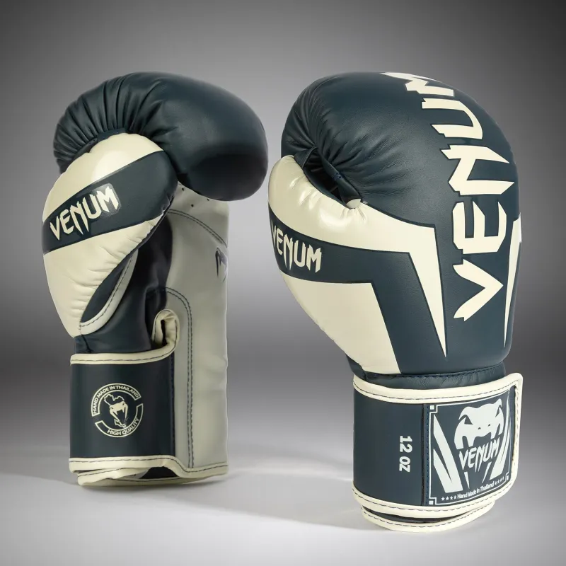 Venum Elite Boxing Gloves - White/Navy Blue - Image 2