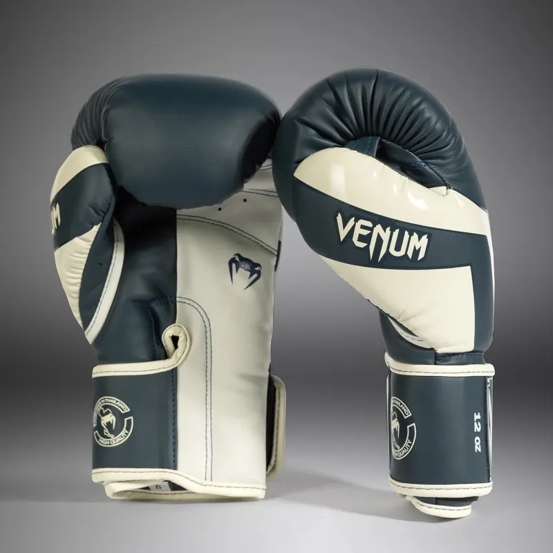 Venum Elite Boxing Gloves - White/Navy Blue - Image 3