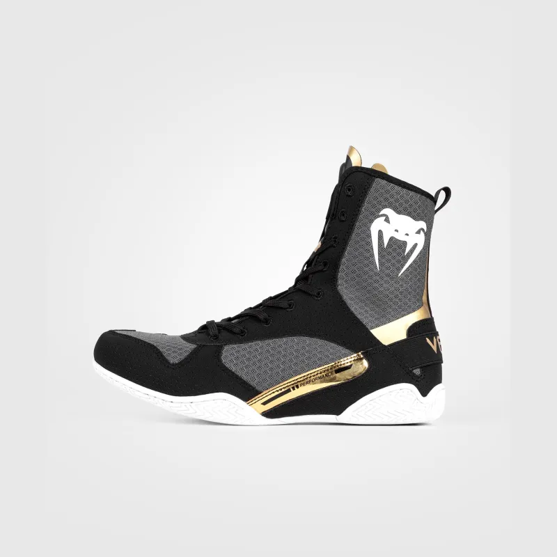 Venum Elite Boxing Shoes - Black/White/Gold - Image 2