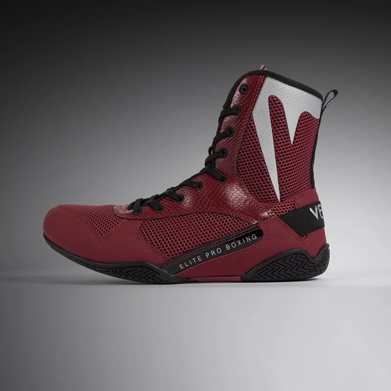Venum Elite Boxing Shoes - Burgundy / Silver - Image 2