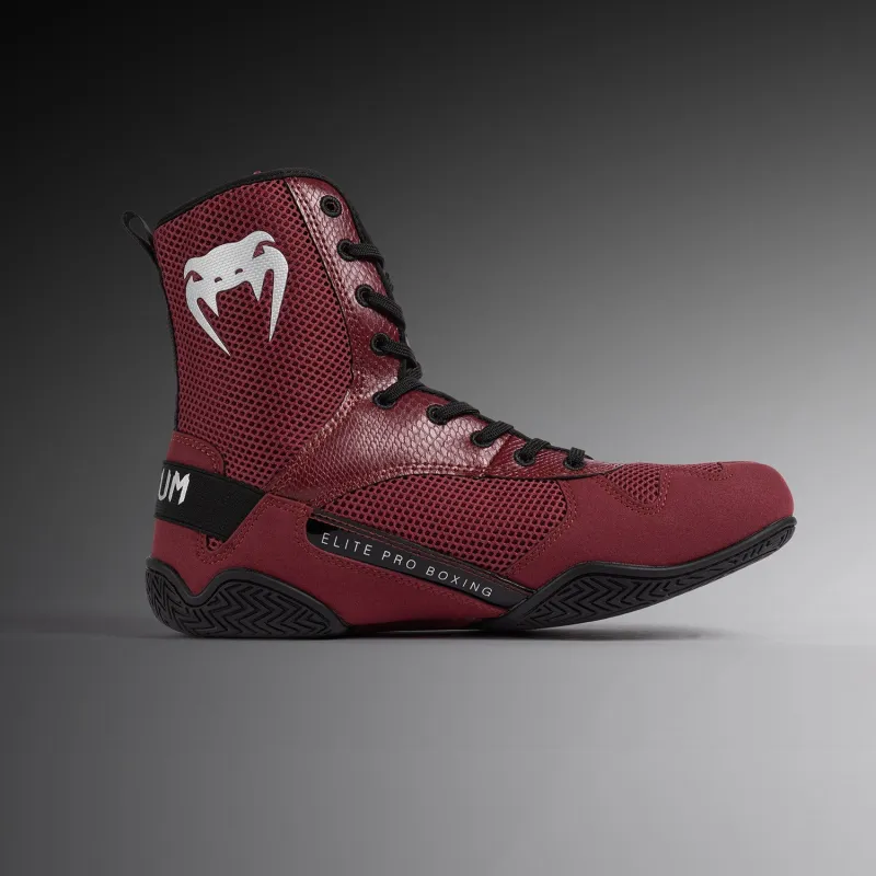 Venum Elite Boxing Shoes - Burgundy / Silver - Image 3