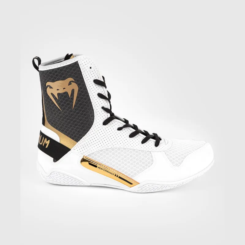 Venum Elite Boxing Shoes - White/Black/Gold - Image 3