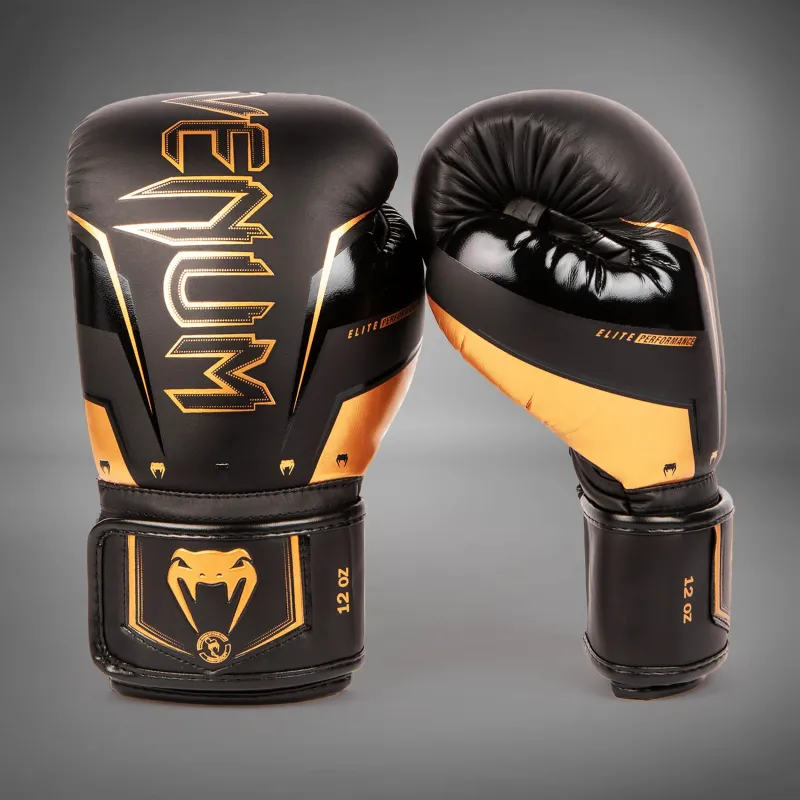 Venum Elite Evo Boxing Gloves - Black/Bronze - Image 2