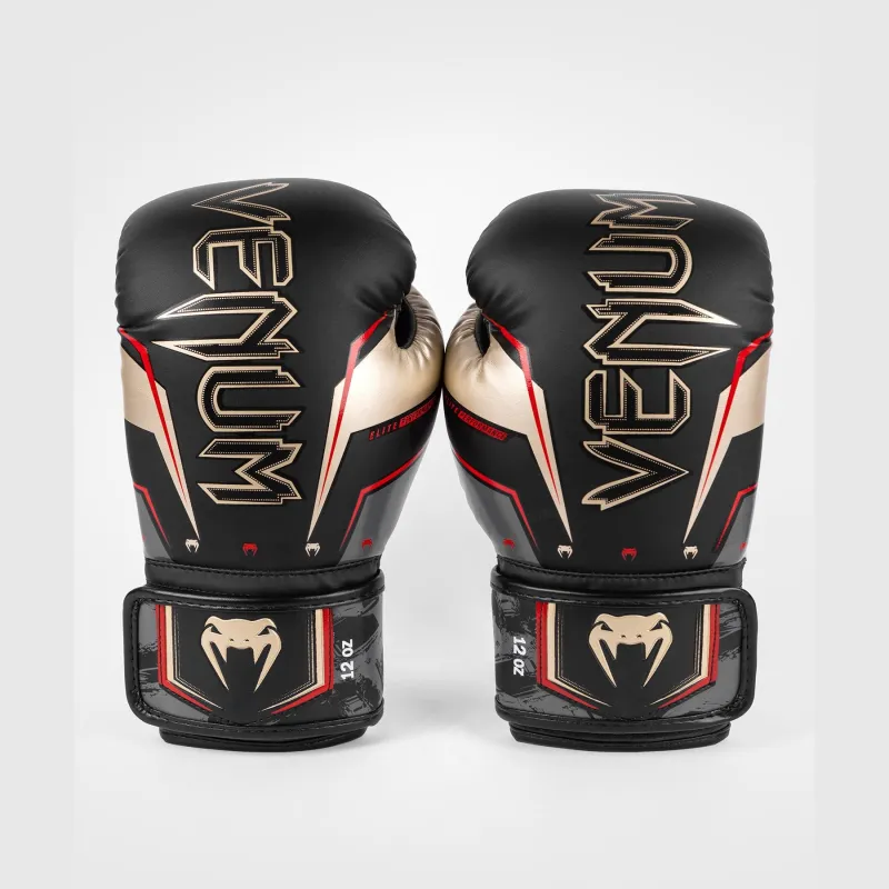 Venum Elite Evo Boxing Gloves - Black/Gold/Red - Image 3