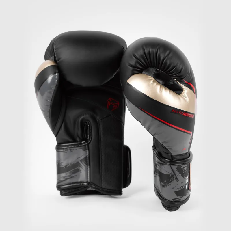 Venum Elite Evo Boxing Gloves - Black/Gold/Red - Image 4
