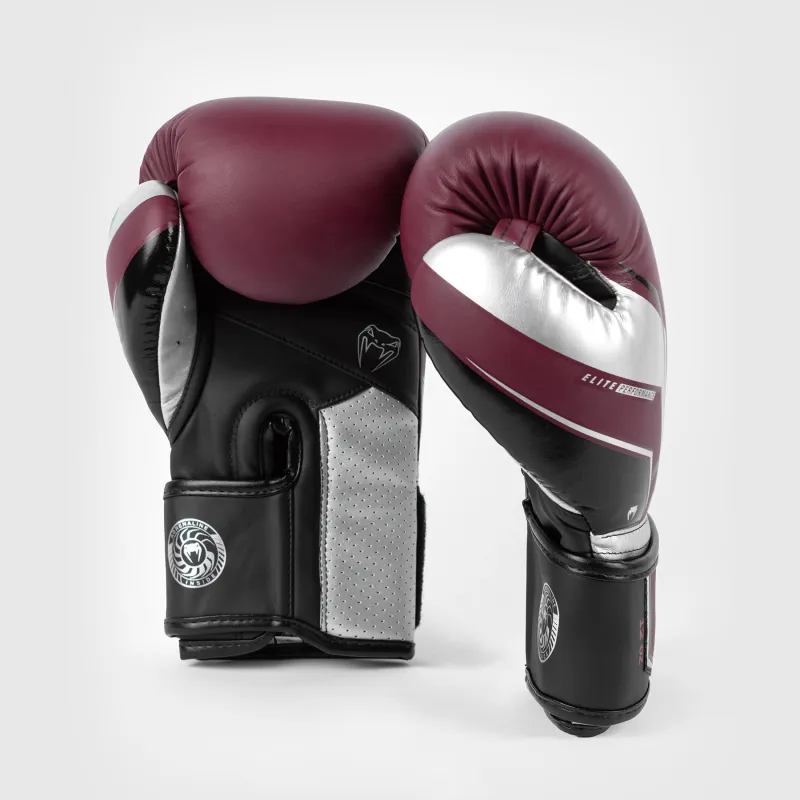 Venum Elite Evo Boxing Gloves - Burgundy/Silver - Image 3
