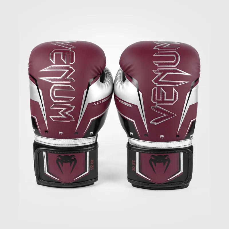Venum Elite Evo Boxing Gloves - Burgundy/Silver - Image 4