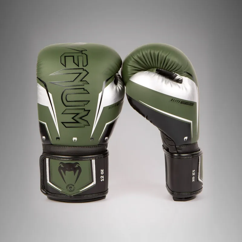 Venum Elite Evo Boxing Gloves - Khaki/Silver - Image 2